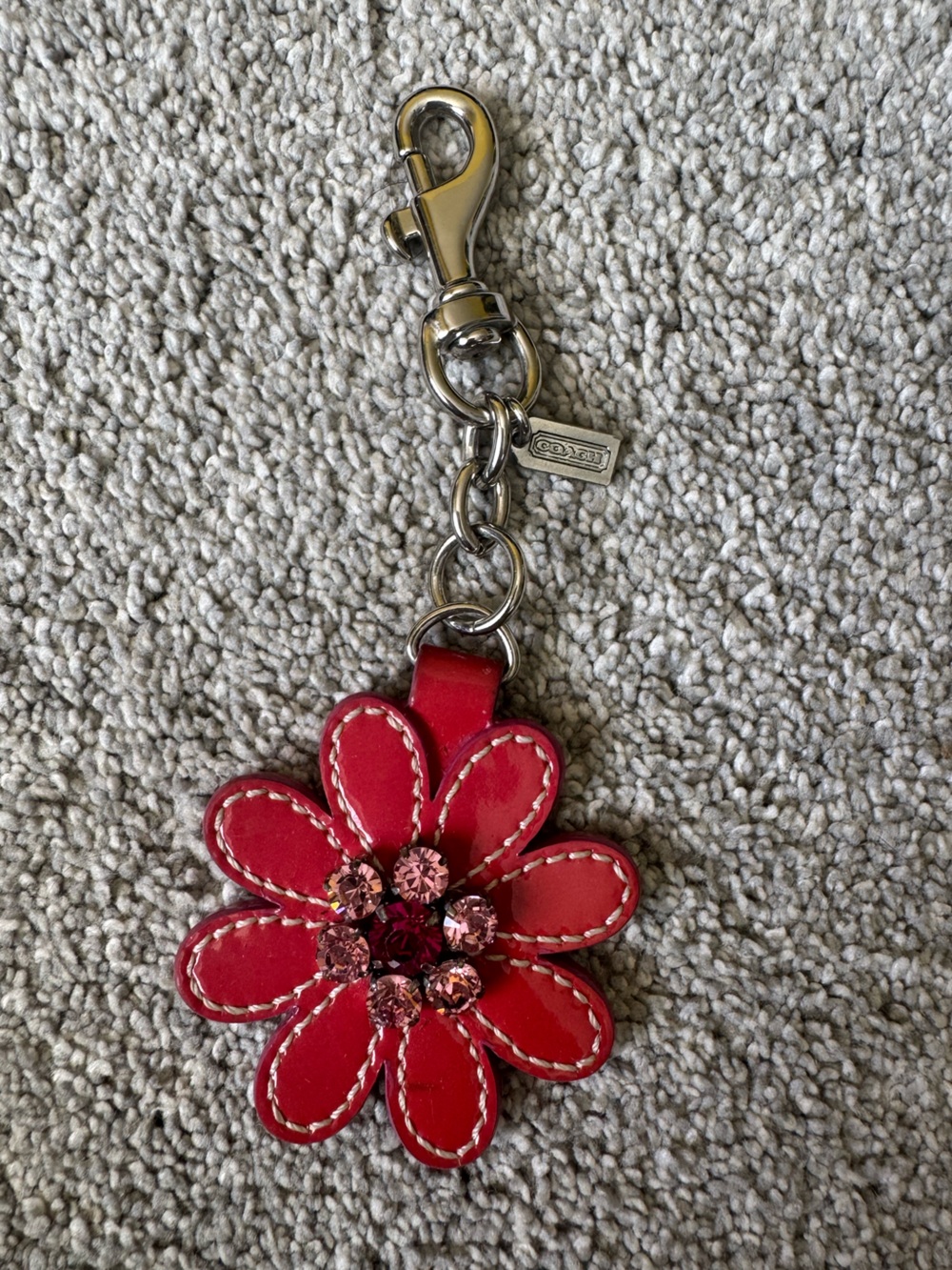 Coach Red Flower Charm with Pink Crystal Center